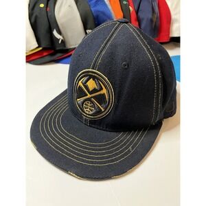 Denver Nuggets Fitted Hat Size 7 3/8 Navy Gold lined Unk Denim NBA hat